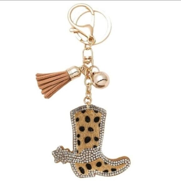 ANIMAL PRINT BOOT Rhinestone Puffy Purse Charm/KEYRING-NEW. - Picture 1 of 1